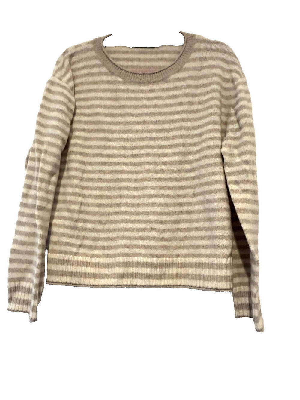 Jenni Kayne sz XXL beige/white stripe long sleeve sweater cashmere/wool blend BB